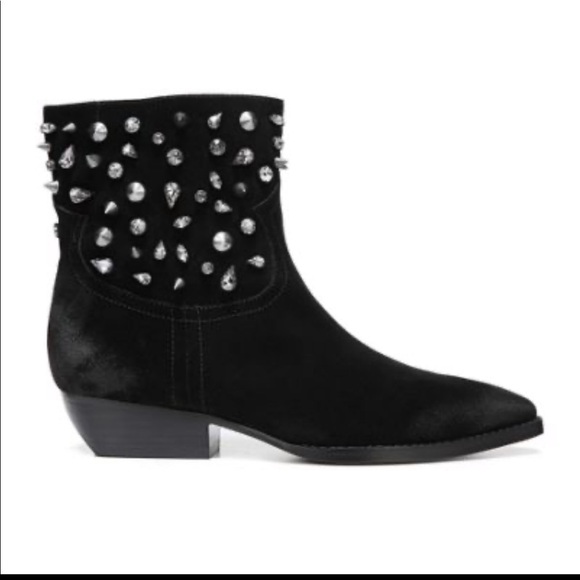 SAM EDELMAN Avril Black Suede Crystal Studded Ankle Rock Booties Size 7.5 - Picture 1 of 7